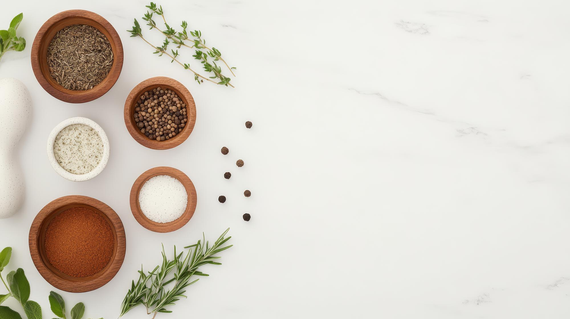 Small bowls with herbs and spices
